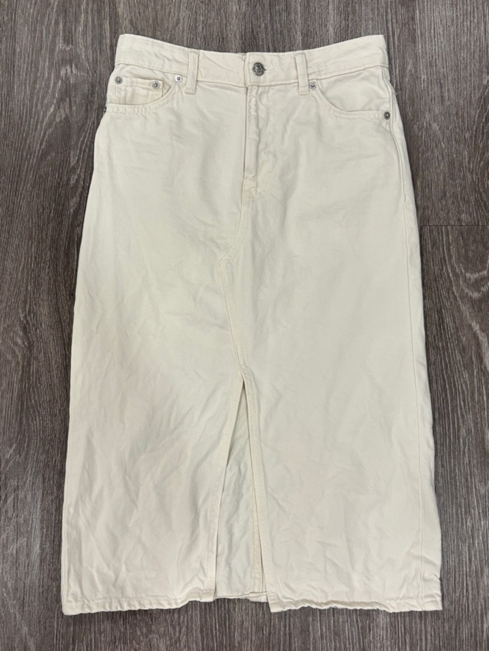 Mango Cream Midi Skirt with Front Slit